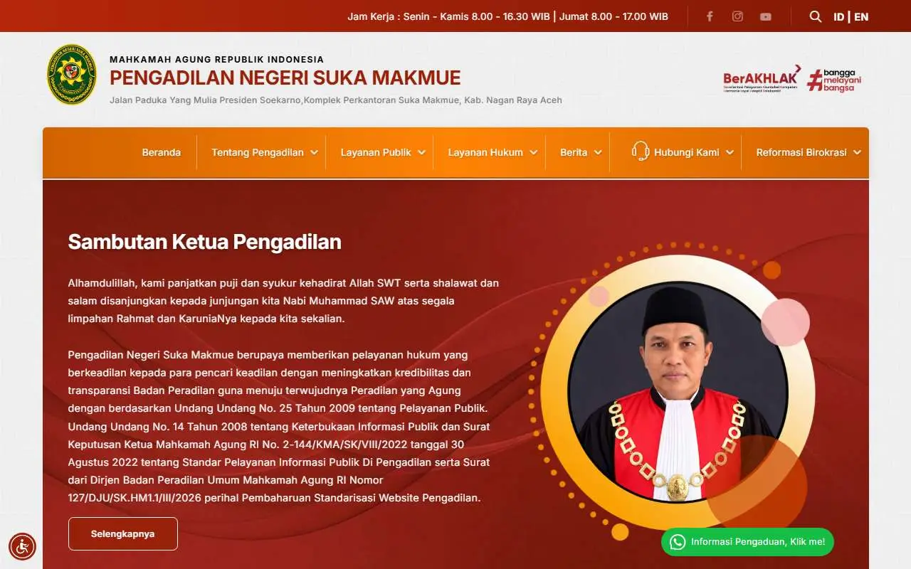 Tampilan website resmi Pengadilan Negeri Suka Makmue (pn-sukamakmue.go.id)