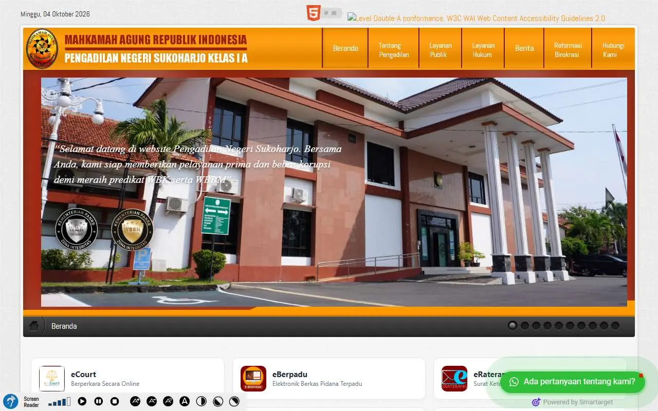 Tampilan website resmi Pengadilan Negeri Sukoharjo (pn-sukoharjo.go.id)