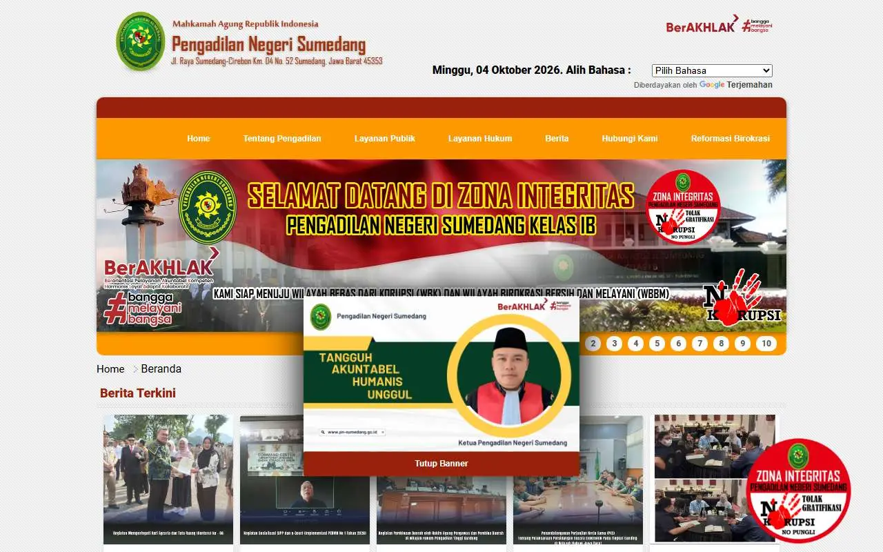Tampilan website resmi Pengadilan Negeri Sumedang (pn-sumedang.go.id)