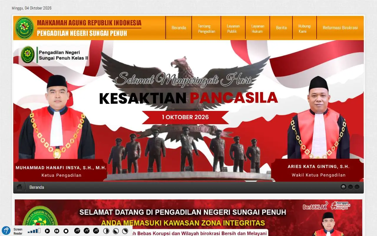 Tampilan website resmi Pengadilan Negeri Sungai Penuh (pn-sungaipenuh.go.id)