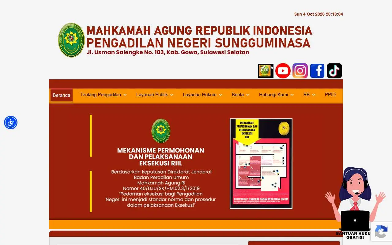 Tampilan website resmi Pengadilan Negeri Sungguminasa (pn-sungguminasa.go.id)