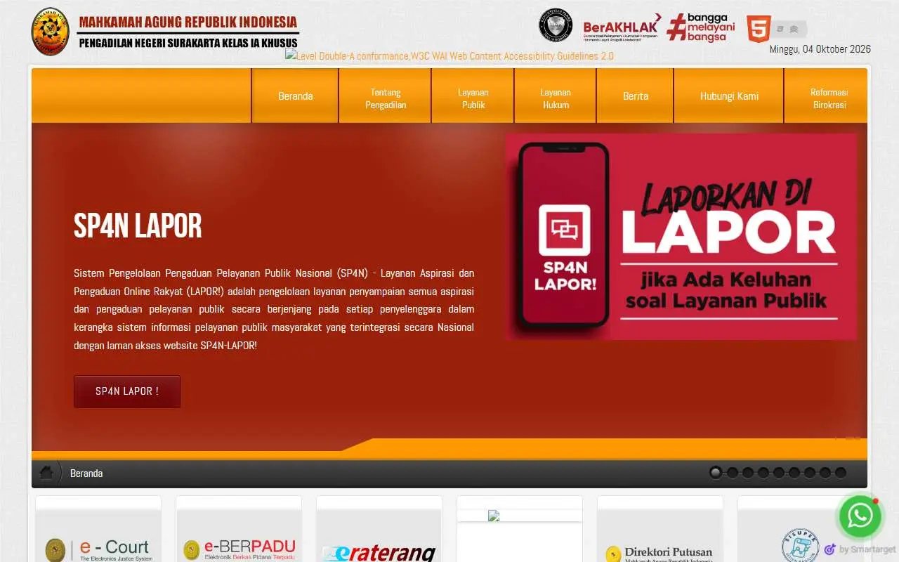 Tampilan website resmi Pengadilan Negeri Surakarta (pn-surakarta.go.id)