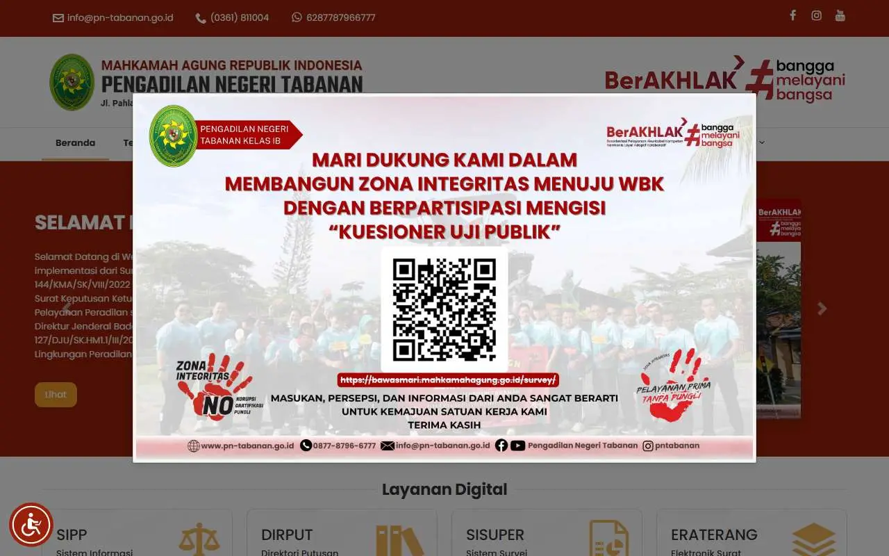 Tampilan website resmi Pengadilan Negeri Tabanan (pn-tabanan.go.id)