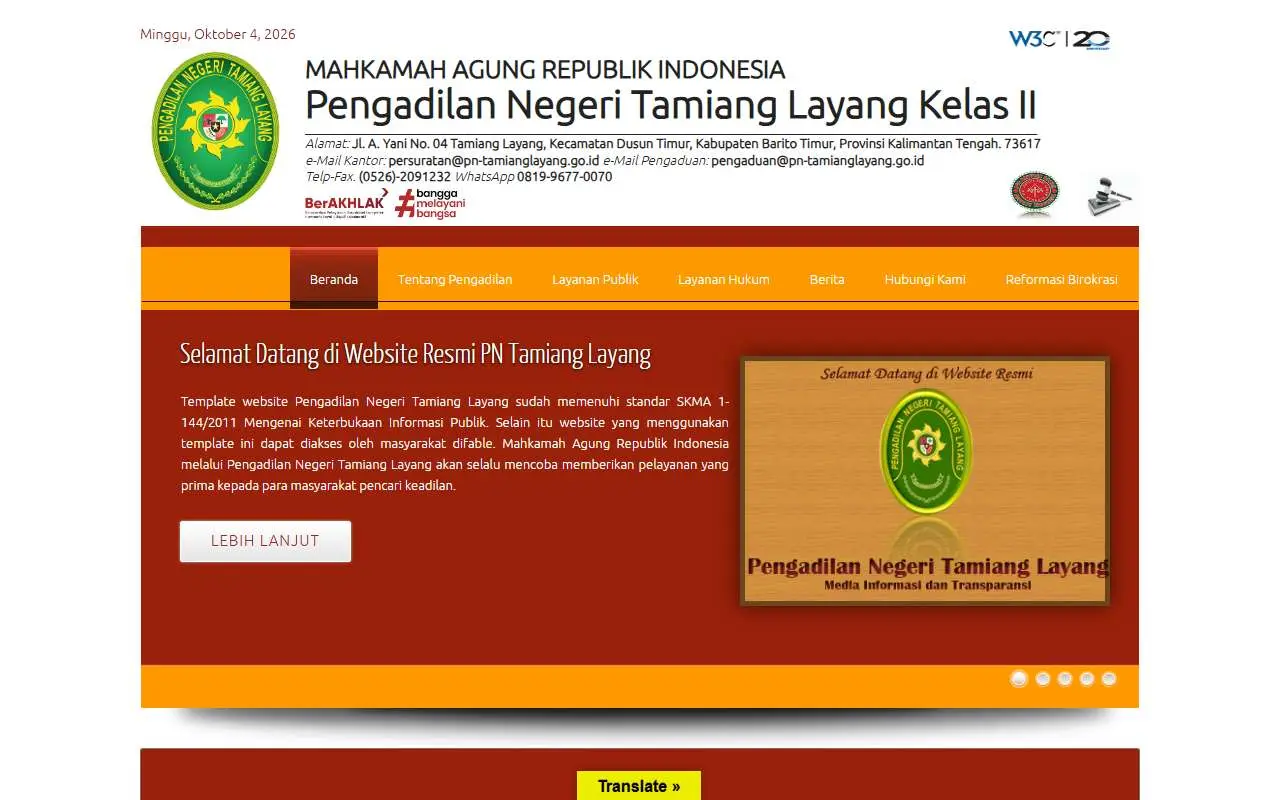 Tampilan website resmi Pengadilan Negeri Tamiang Layang (pn-tamianglayang.go.id)
