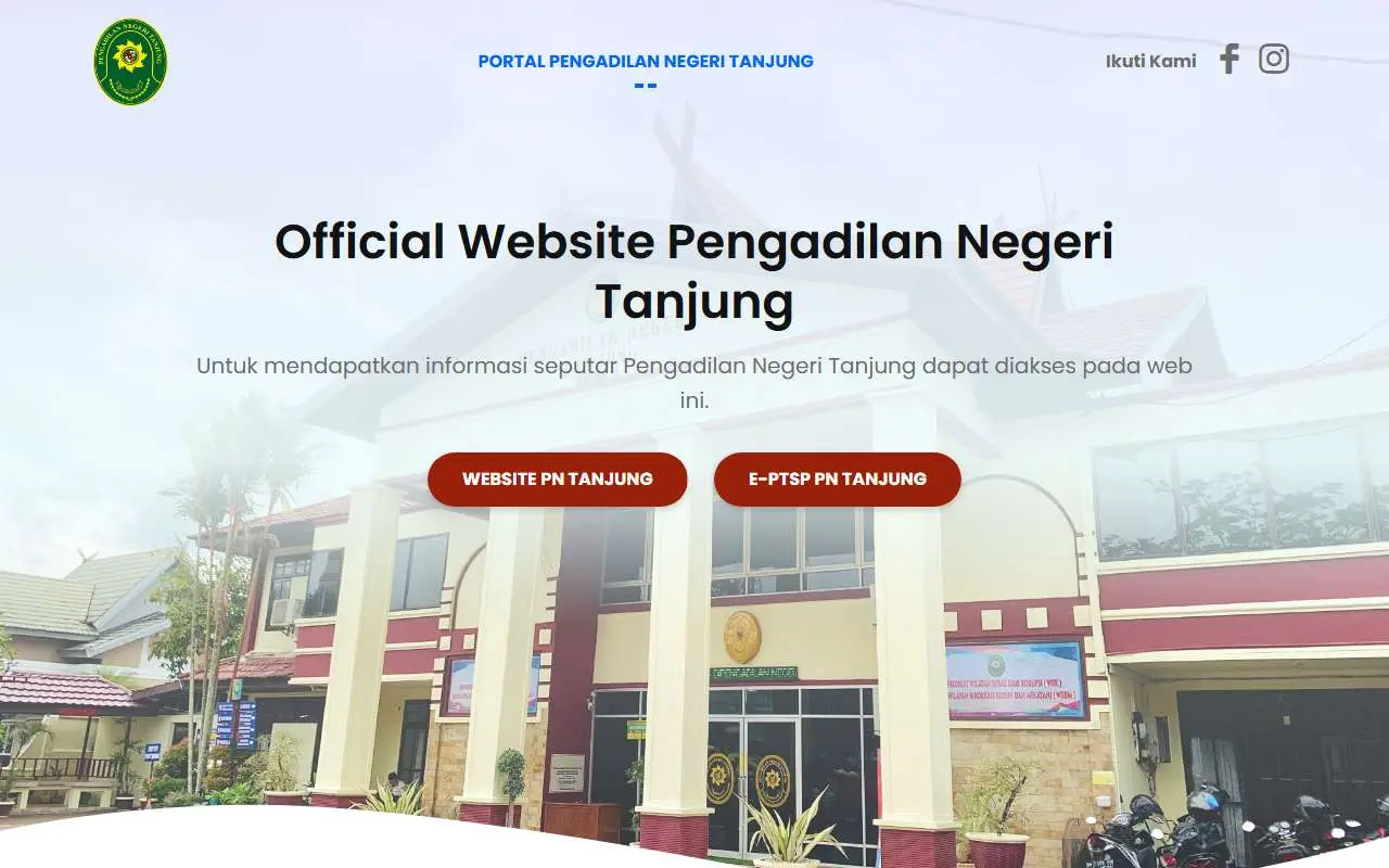 Tampilan website resmi Pengadilan Negeri Tanjung (pn-tanjung.go.id)