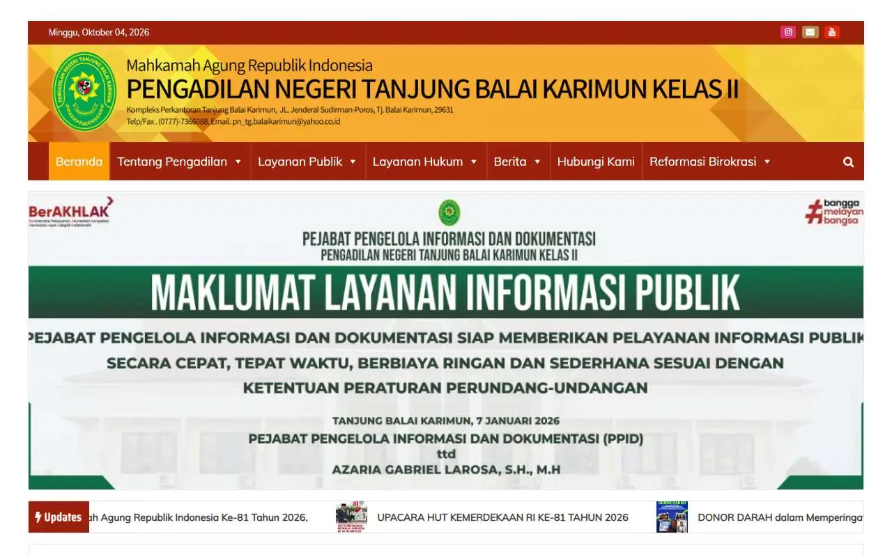 Tampilan website resmi Pengadilan Negeri Tanjung Balai Karimun (pn-tanjungbalaikarimun.go.id)