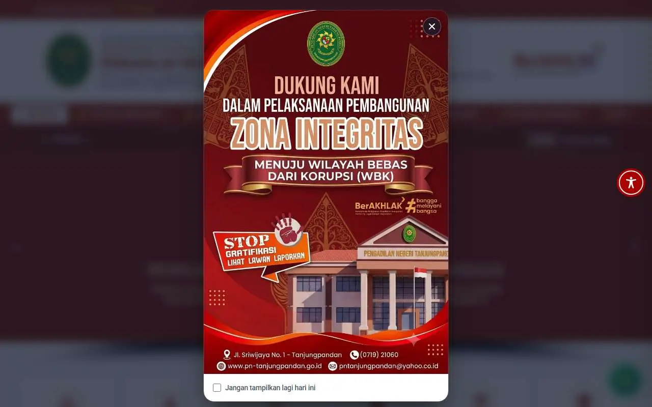 Tampilan website resmi Pengadilan Negeri Tanjung Pandan (pn-tanjungpandan.go.id)