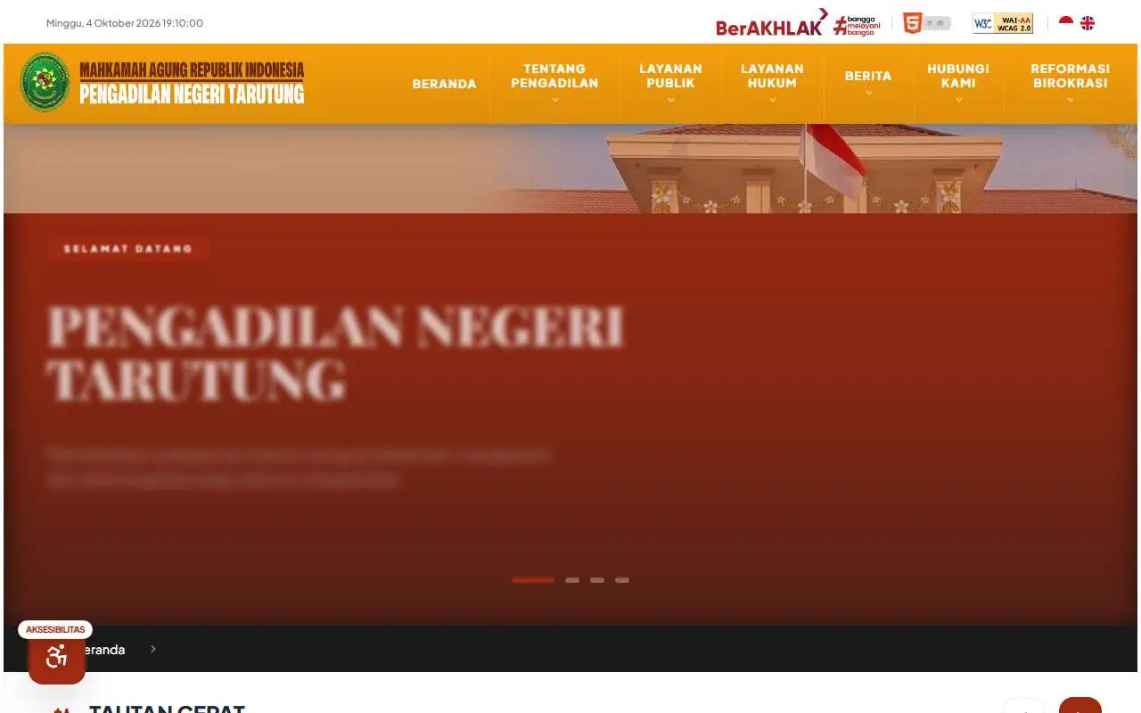 Tampilan website resmi Pengadilan Negeri Tarutung (pn-tarutung.go.id)