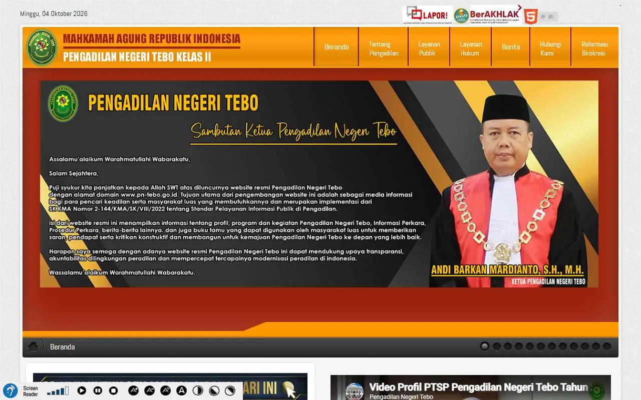 Tampilan website resmi Pengadilan Negeri Tebo (pn-tebo.go.id)