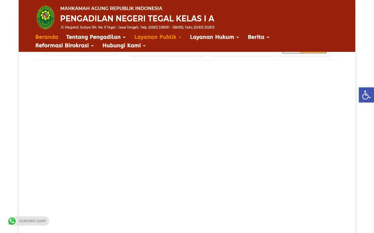 Tampilan website resmi Pengadilan Negeri Tegal (pn-tegal.go.id)