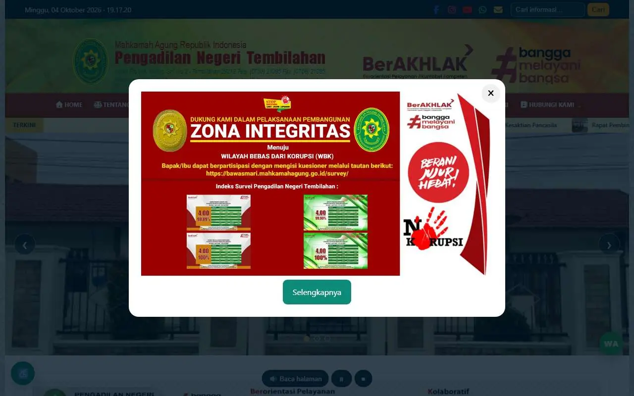 Tampilan website resmi Pengadilan Negeri Tembilahan (pn-tembilahan.go.id)
