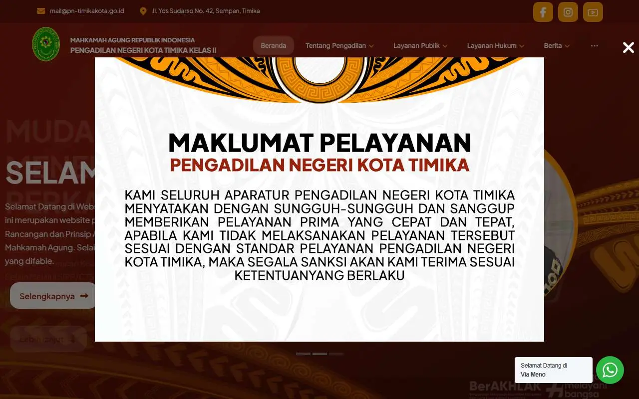 Tampilan website resmi Pengadilan Negeri Timika (pn-timikakota.go.id)