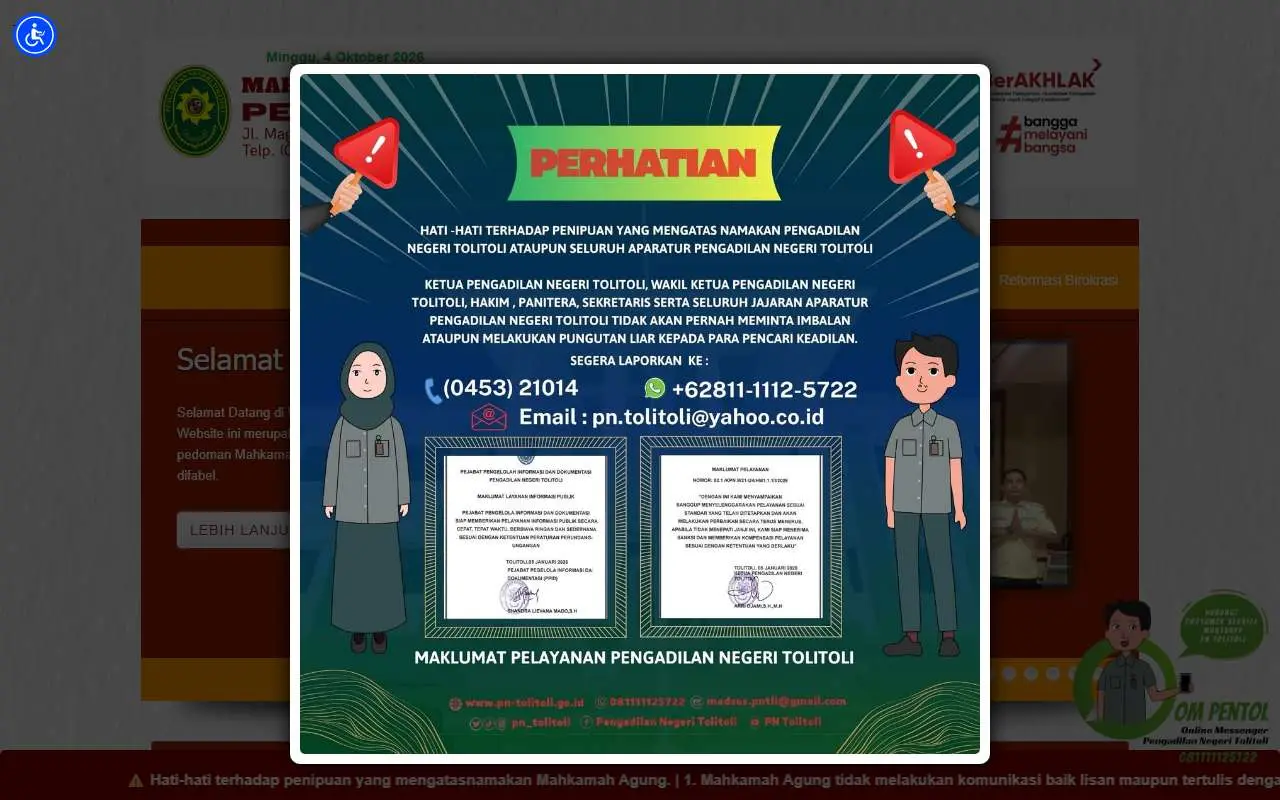Tampilan website resmi Pengadilan Negeri Tolitoli (pn-tolitoli.go.id)