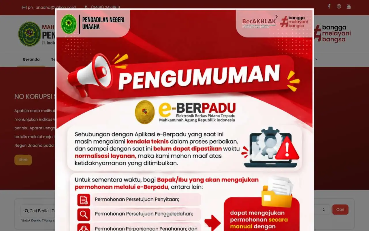 Tampilan website resmi Pengadilan Negeri Unaaha (pn-unaaha.go.id)