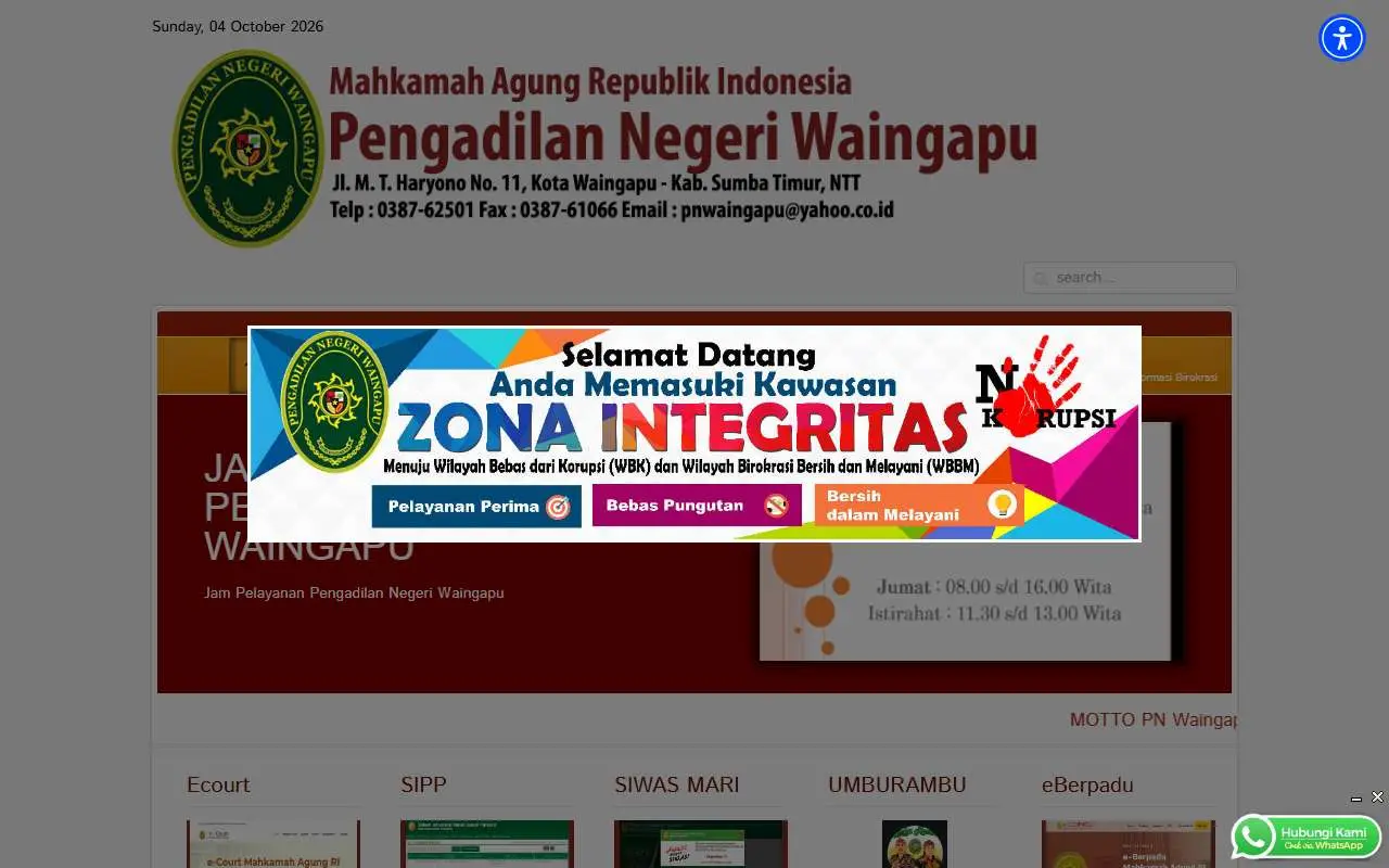 Tampilan website resmi Pengadilan Negeri Waingapu (pn-waingapu.go.id)