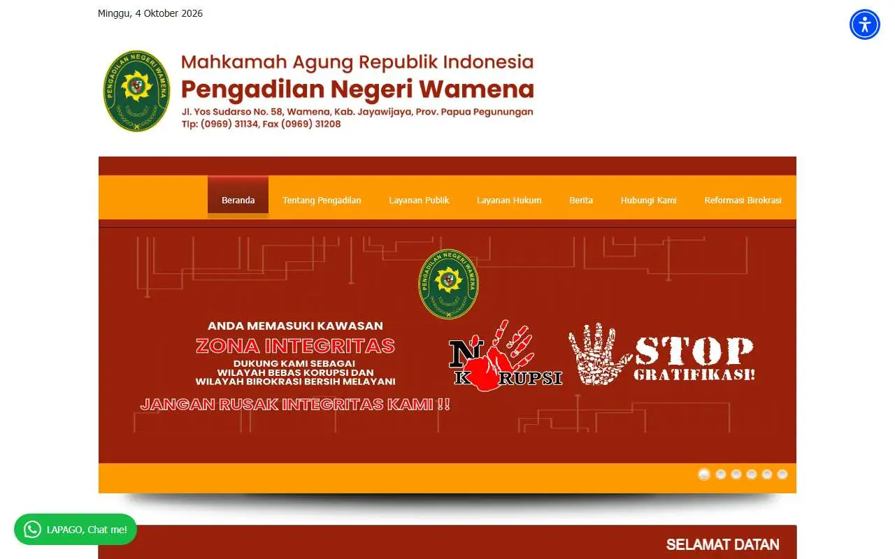 Tampilan website resmi Pengadilan Negeri Wamena (pn-wamena.go.id)