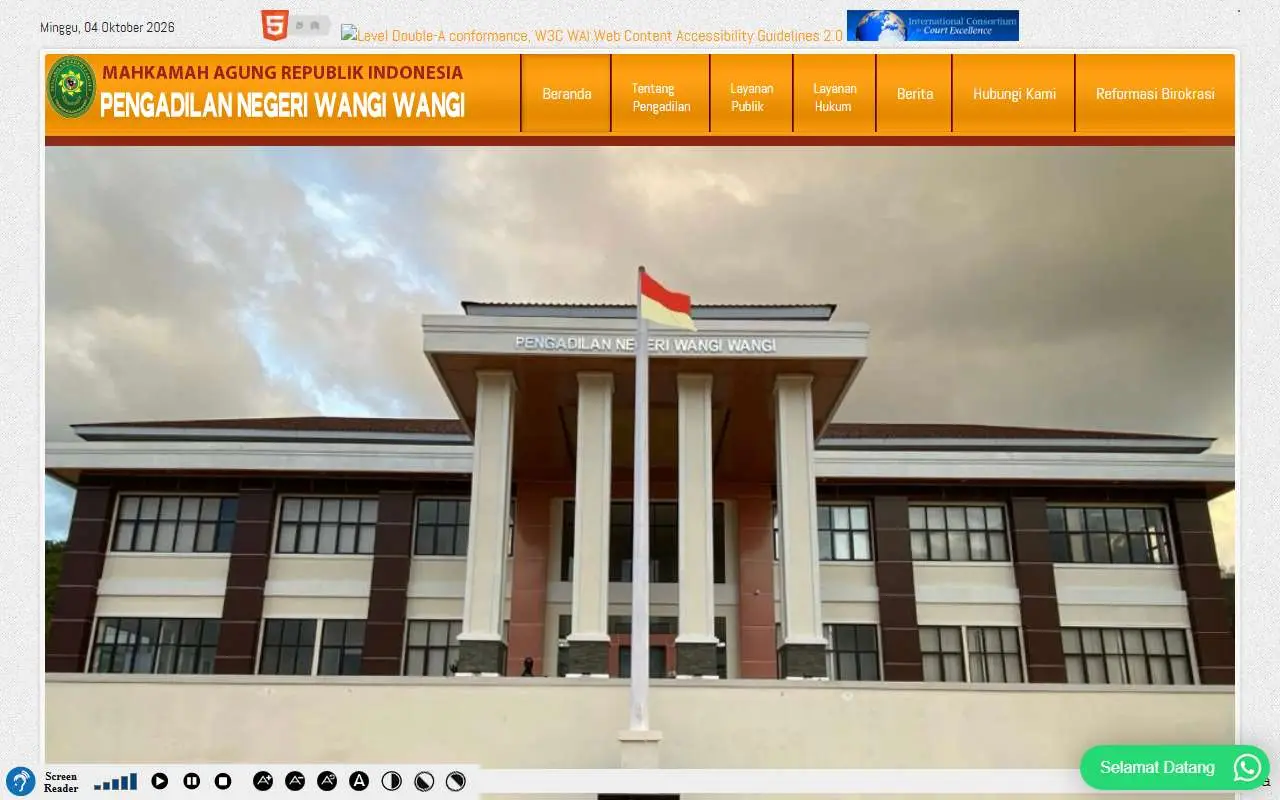 Tampilan website resmi Pengadilan Negeri Wangi Wangi (pn-wangiwangi.go.id)