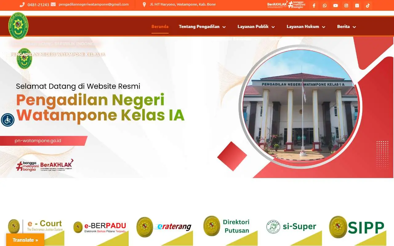 Tampilan website resmi Pengadilan Negeri Watampone (pn-watampone.go.id)