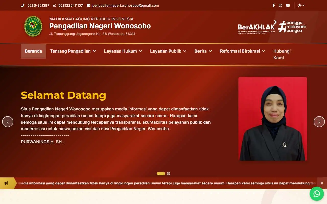 Tampilan website resmi Pengadilan Negeri Wonosobo (pn-wonosobo.go.id)