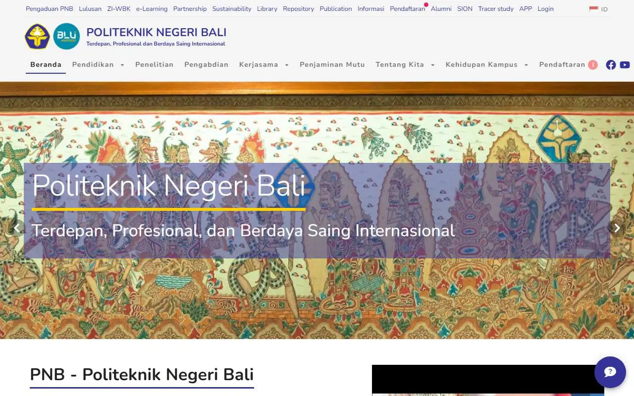 Tampilan website resmi Politeknik Negeri Bali (pnb.ac.id)