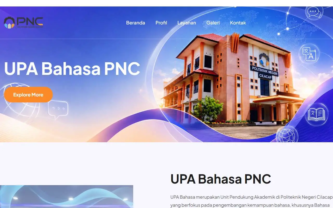 Tampilan website resmi Politeknik Negeri Cilacap (pnc.ac.id)