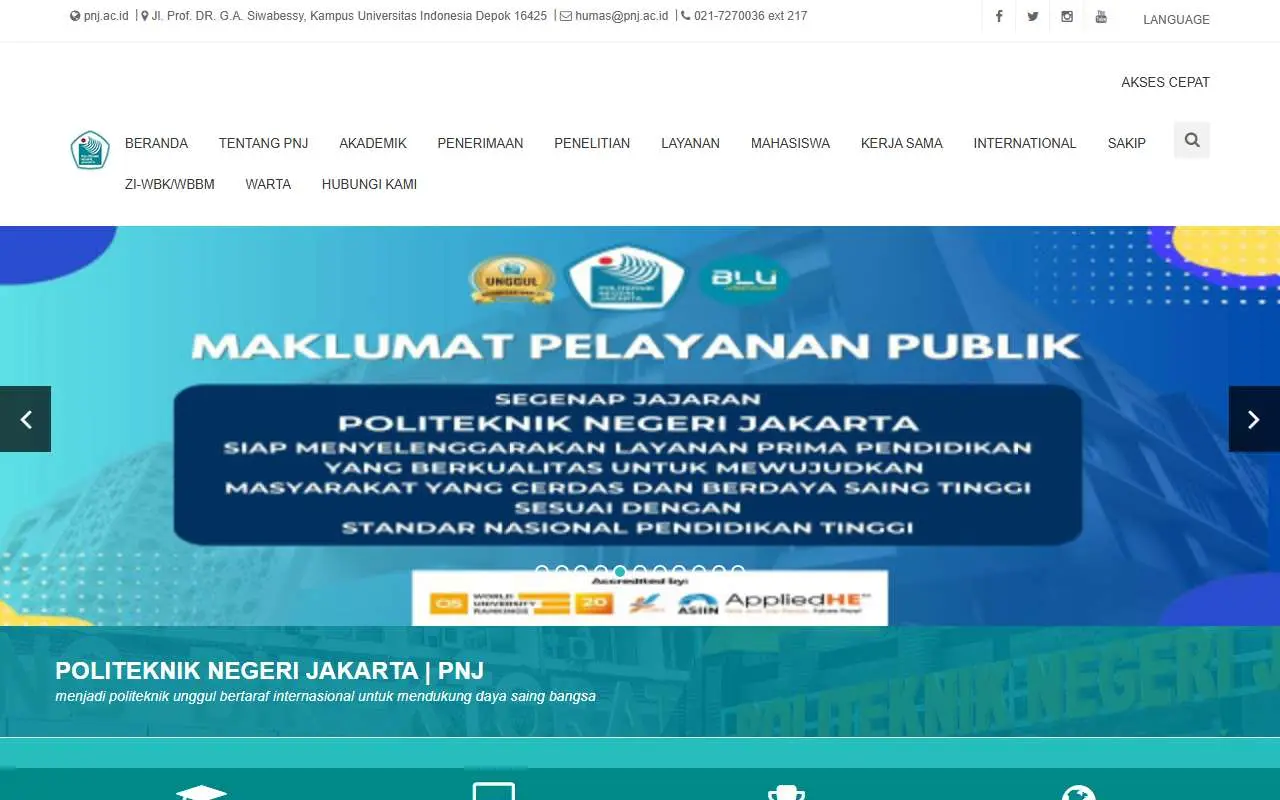 Tampilan website resmi Politeknik Negeri Jakarta (pnj.ac.id)