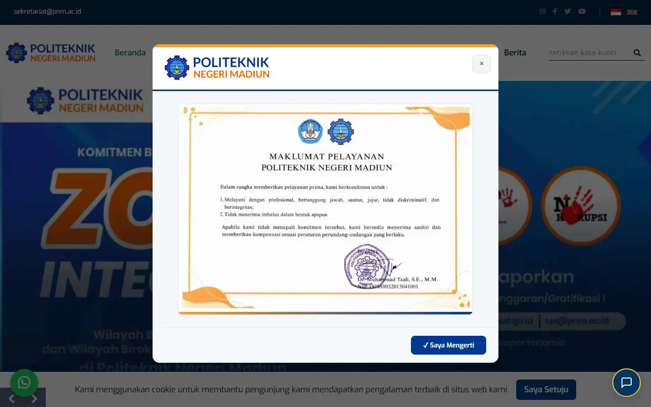 Tampilan website resmi Politeknik Negeri Madiun (pnm.ac.id)
