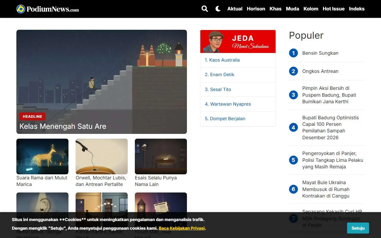 Tampilan website resmi Podiumnews (podiumnews.com)