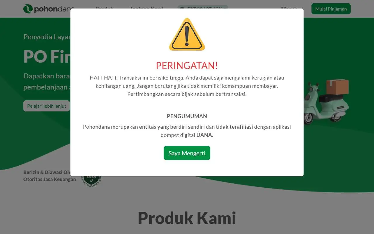 Tampilan website resmi Pohon Dana (pohondana.id)