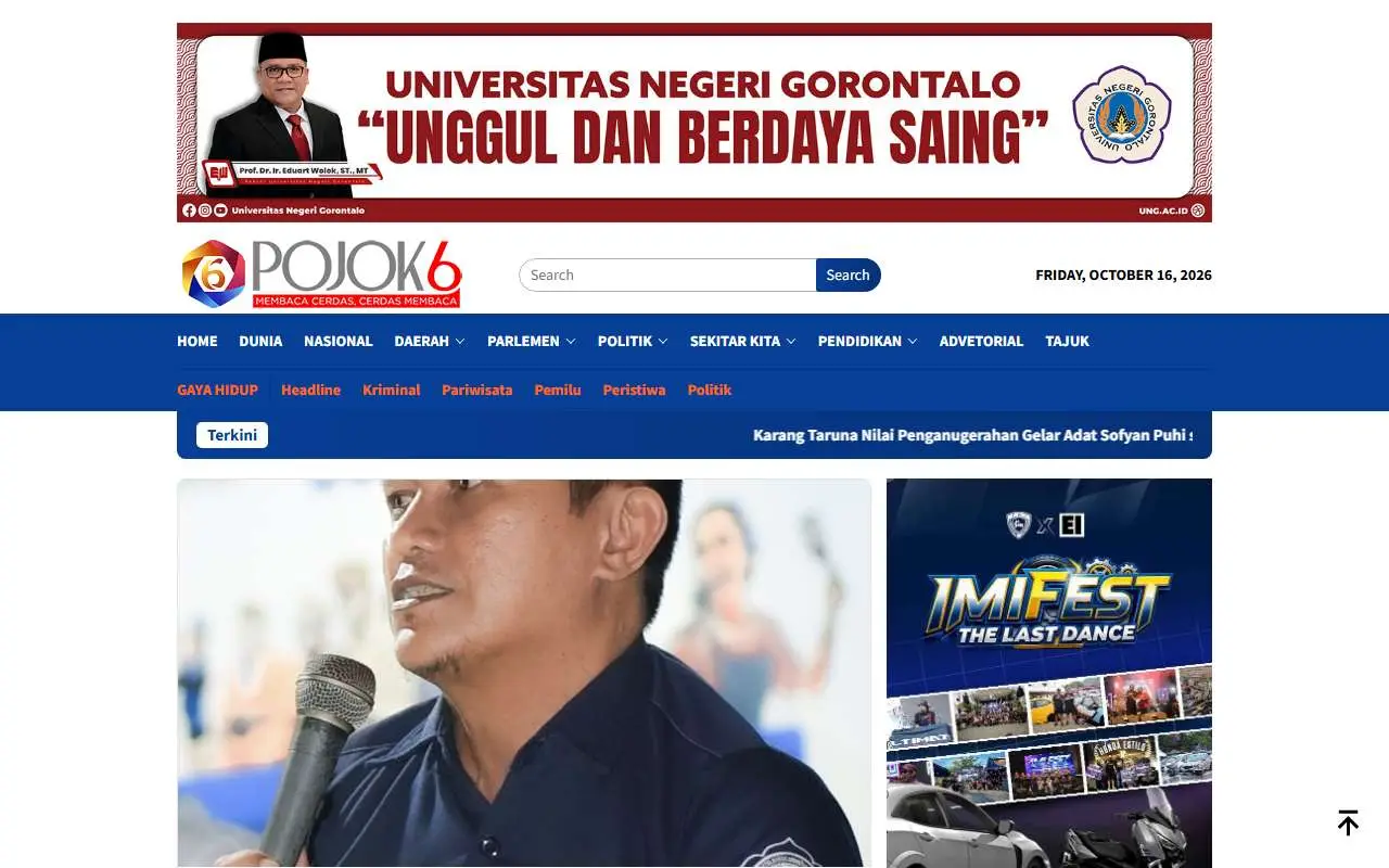 Tampilan website resmi Pojok6 (pojok6.id)
