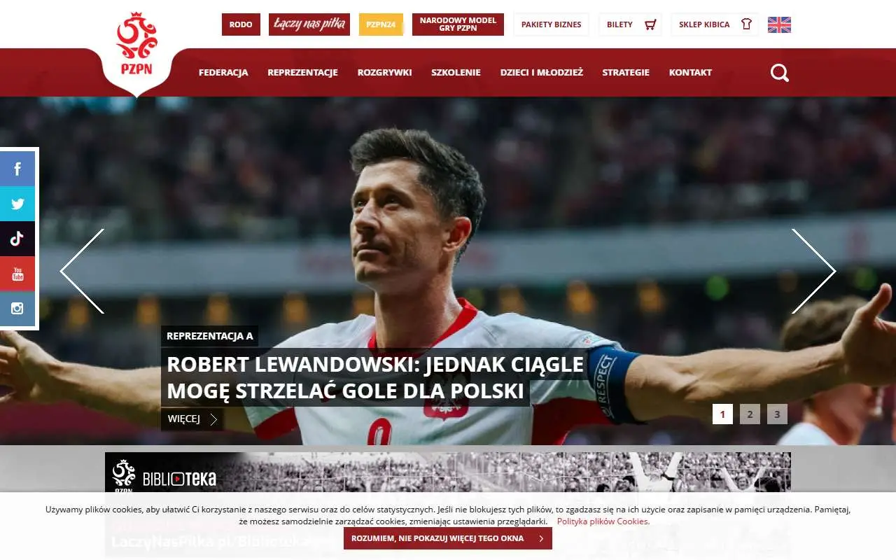 Tampilan website resmi Tim nasional sepak bola Polandia (pzpn.pl)