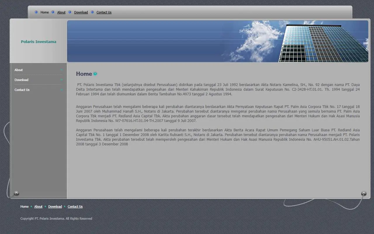 Tampilan website resmi Polaris Investama (polarisinvestama.co.id)