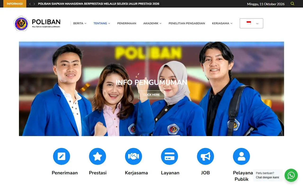Tampilan website resmi Politeknik Negeri Banjarmasin (poliban.ac.id)