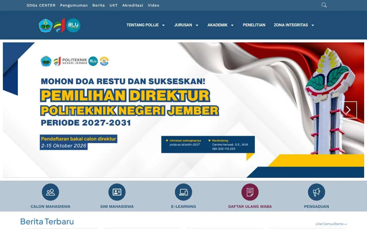 Tampilan website resmi Politeknik Negeri Jember (polije.ac.id)