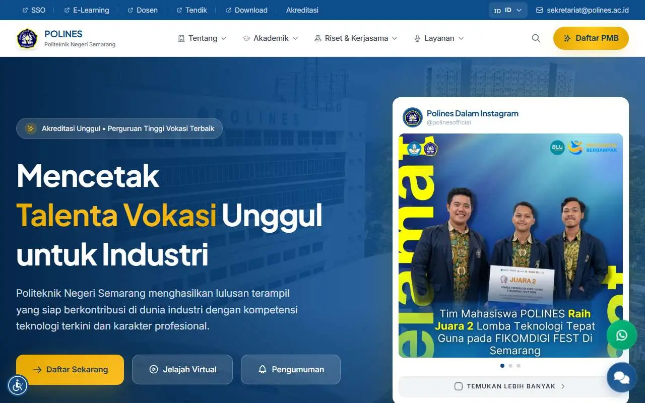 Tampilan website resmi Politeknik Negeri Semarang (polines.ac.id)
