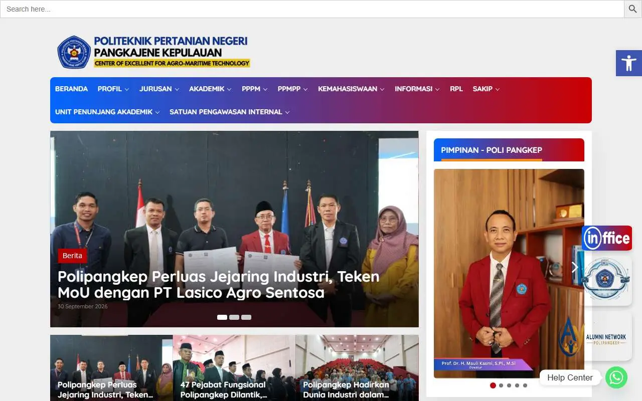 Tampilan website resmi Politeknik Pertanian Pangkep (polipangkep.ac.id)