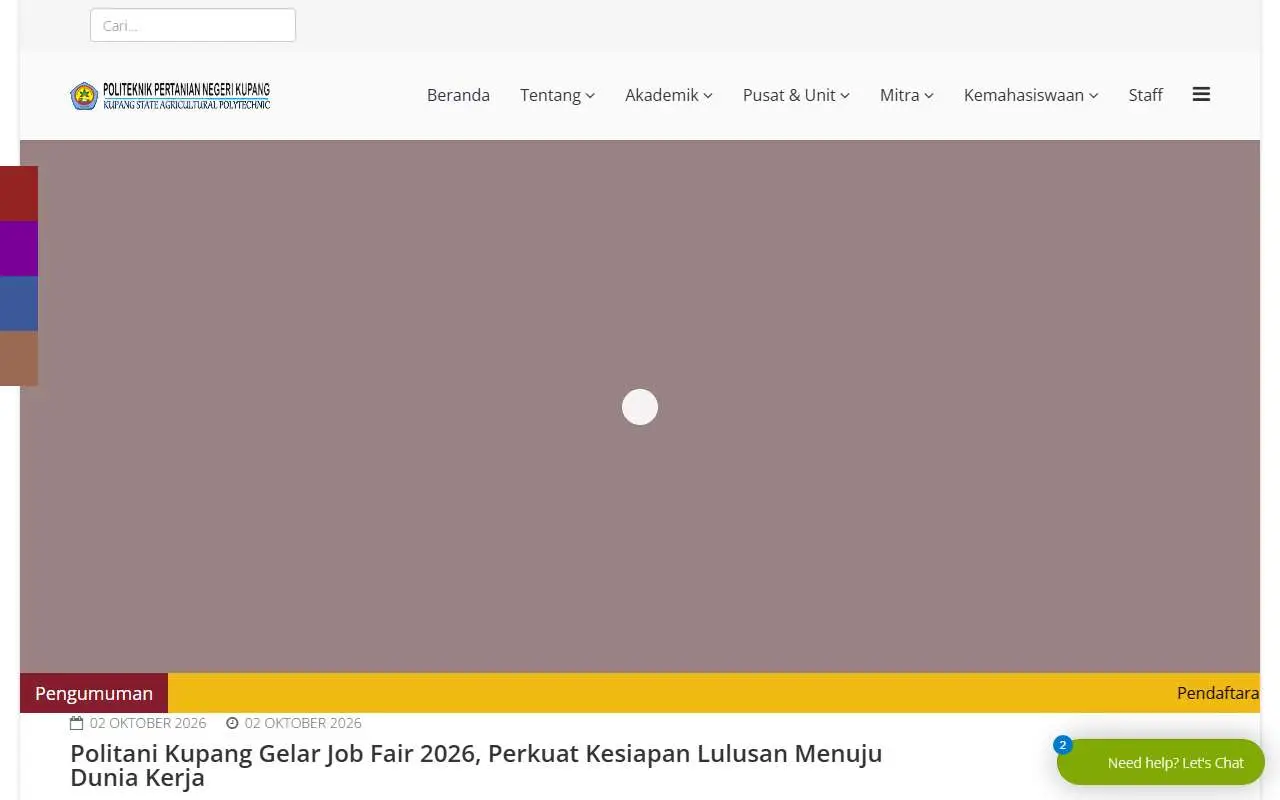 Tampilan website resmi Politeknik Pertanian Negeri Kupang (politanikoe.ac.id)