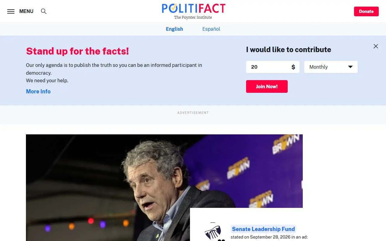 Tampilan website resmi PolitiFact (politifact.com)