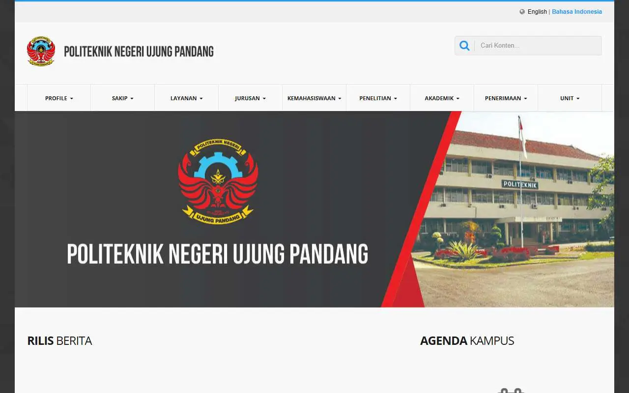 Tampilan website resmi Politeknik Negeri Ujung Pandang (poliupg.ac.id)