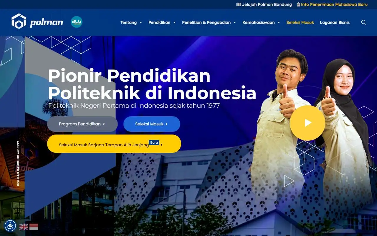 Tampilan website resmi Politeknik Manufaktur Negeri Bandung (polman-bandung.ac.id)