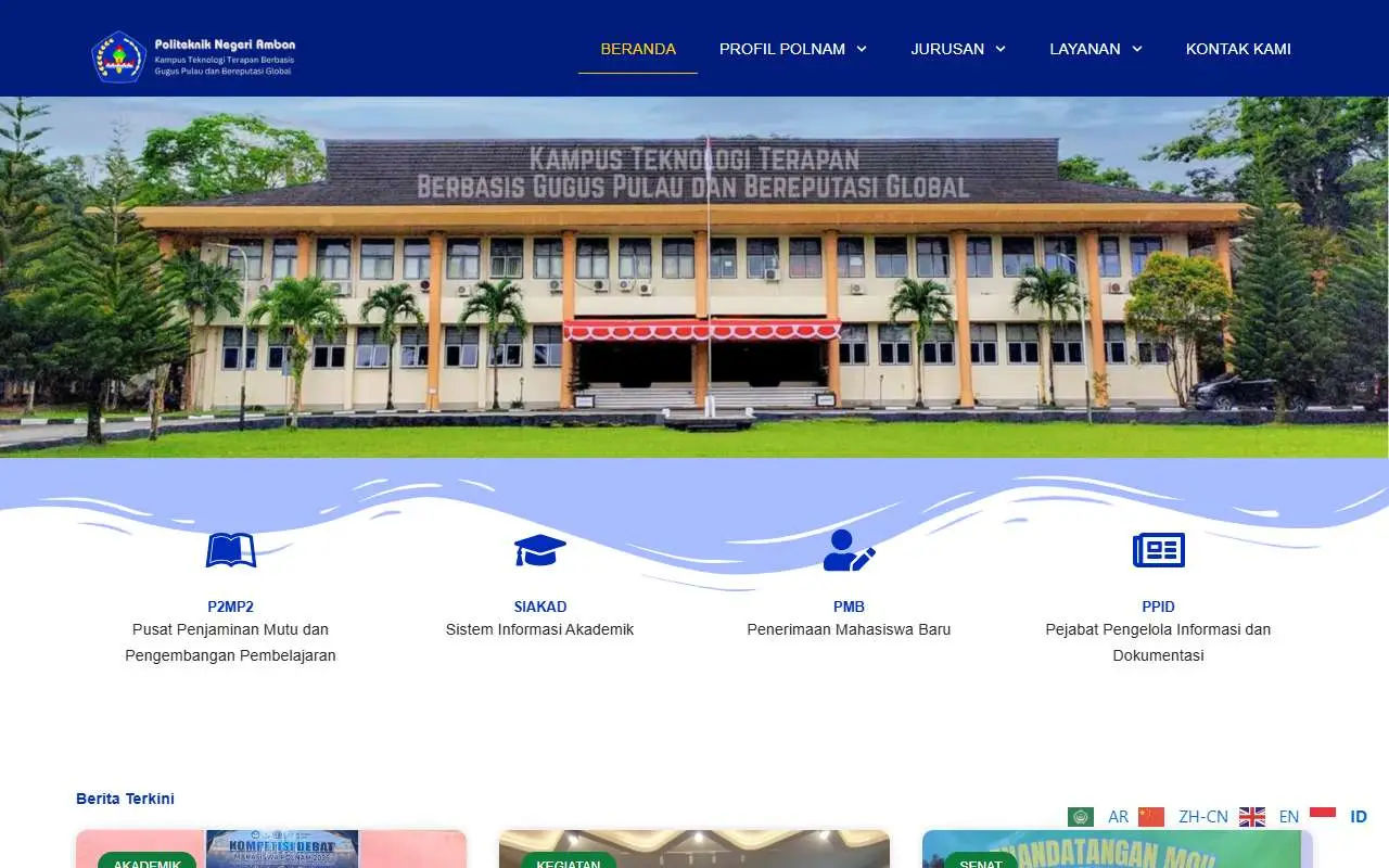 Tampilan website resmi Politeknik Negeri Ambon (polnam.ac.id)
