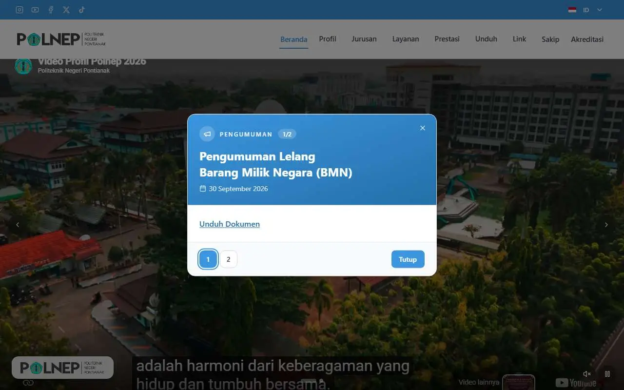Tampilan website resmi Politeknik Negeri Pontianak (polnep.ac.id)