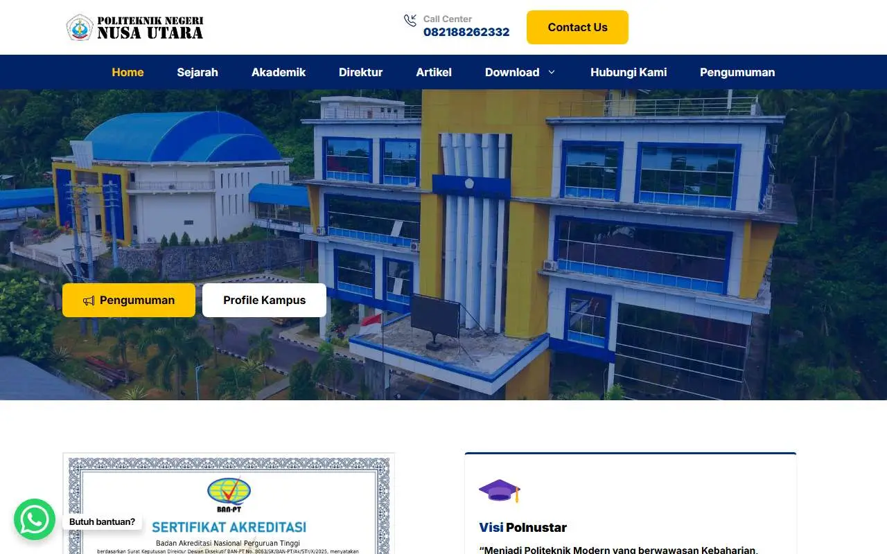 Tampilan website resmi Politeknik Negeri Nusa Utara (polnustar.ac.id)