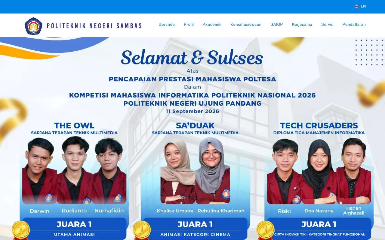Tampilan website resmi Politeknik Negeri Sambas (poltesa.ac.id)