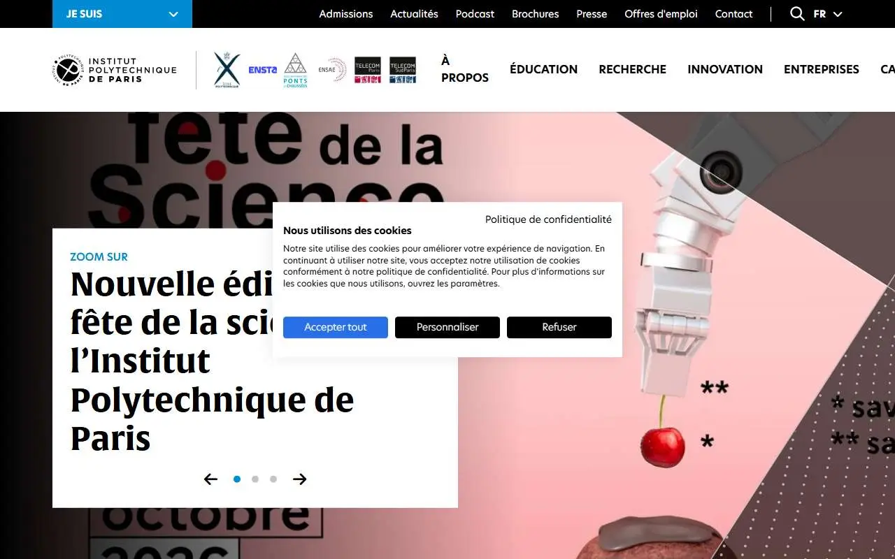 Tampilan website resmi Institut Politeknik Paris (ip-paris.fr)
