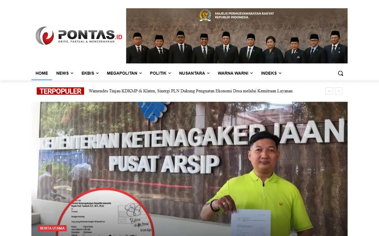 Tampilan website resmi Pontas (pontas.id)