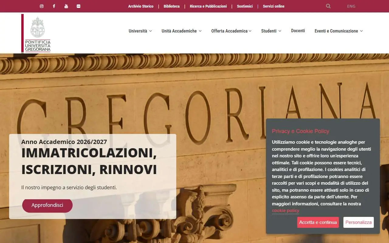 Tampilan website resmi Universitas Kepausan Gregoriana (unigre.it)