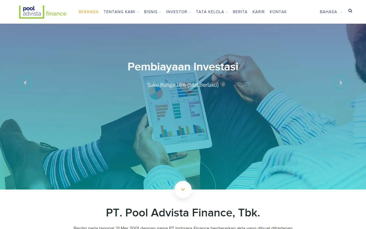 Tampilan website resmi Pool Advista Finance (paf.co.id)