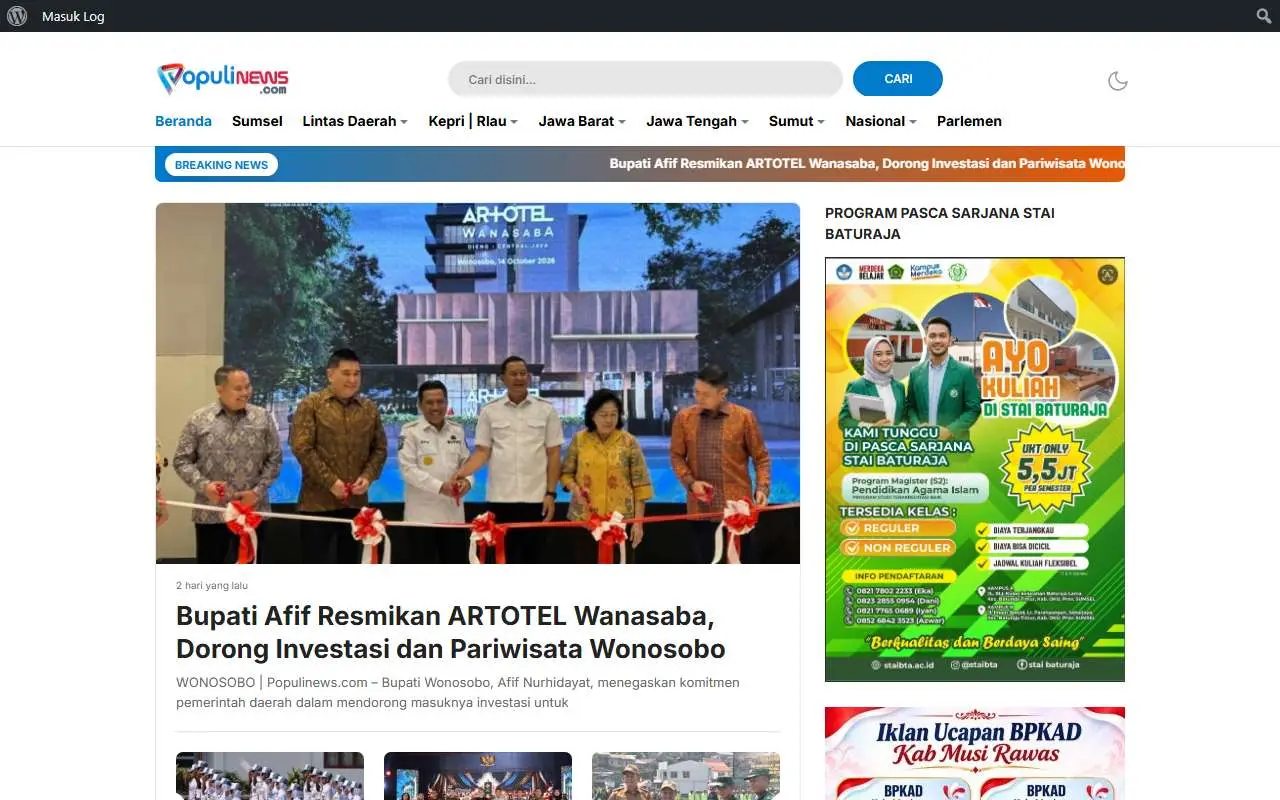 Tampilan website resmi Populinews (populinews.com)