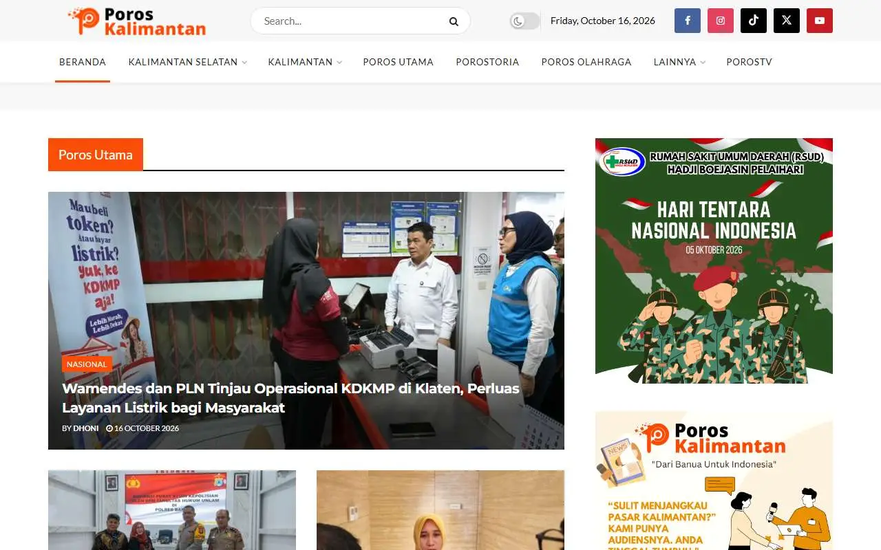 Tampilan website resmi Poros Kalimantan (poroskalimantan.com)